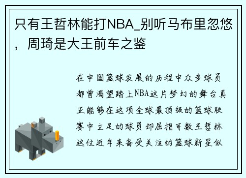 只有王哲林能打NBA_别听马布里忽悠，周琦是大王前车之鉴